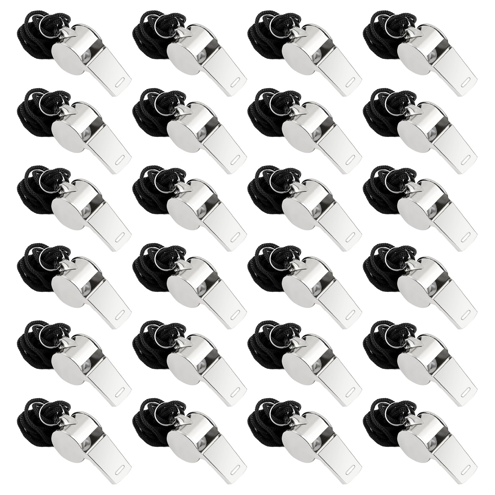 Silbato de Acero Inoxidable con Cuerda 24 Piezas para Entrenadores, Árbitros y Entrenamiento de Animales