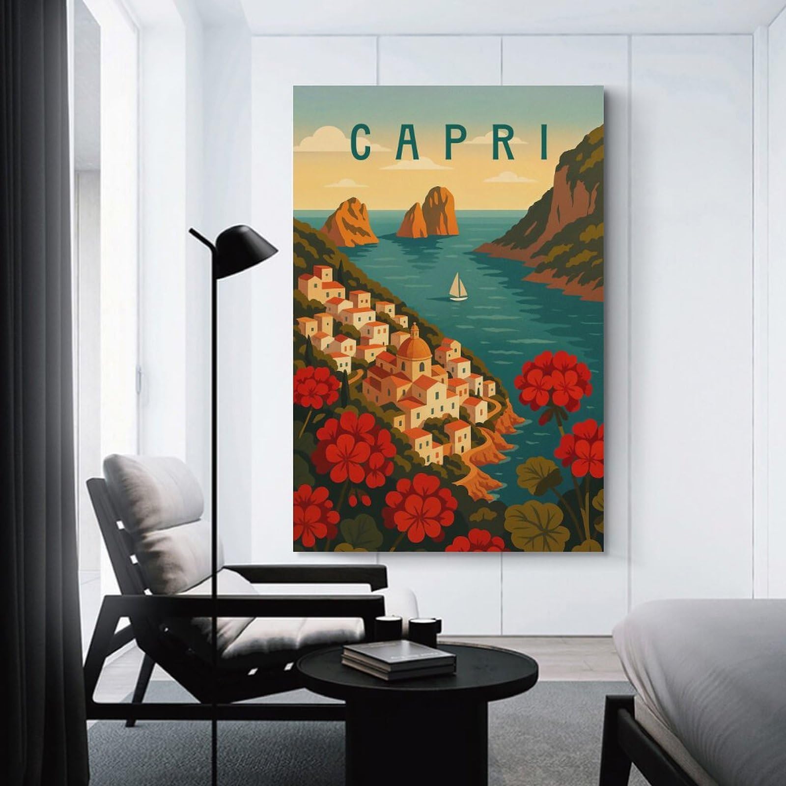 Junmoney Capri Travel Canvas Wall Art 08x12inch(20x30cm), for Study, Office Or Focused Interiors, Home Office Artwork with Decorative Appeal