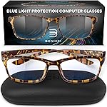 Benicci Stylish Blue Light Blocking Glasses for Women or Men - Ease Computer and Digital Eye Strain, Dry Eyes, Headaches and Blurry Vision - Classic Havana