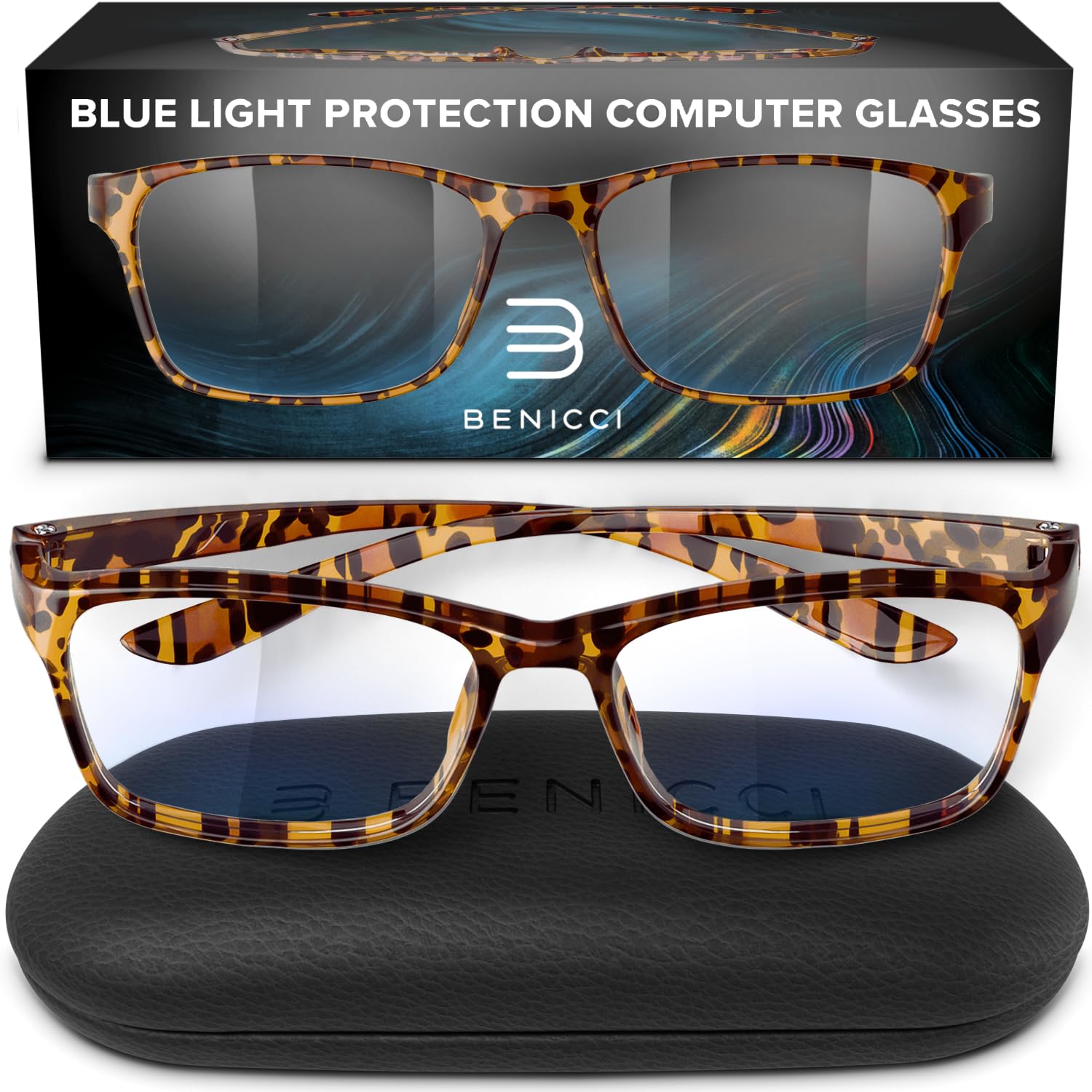 Stylish Blue Light Blocking Glasses for Women & Men – Helps Ease Digital Eye Strain & Headache from Computers, Phones w/Case