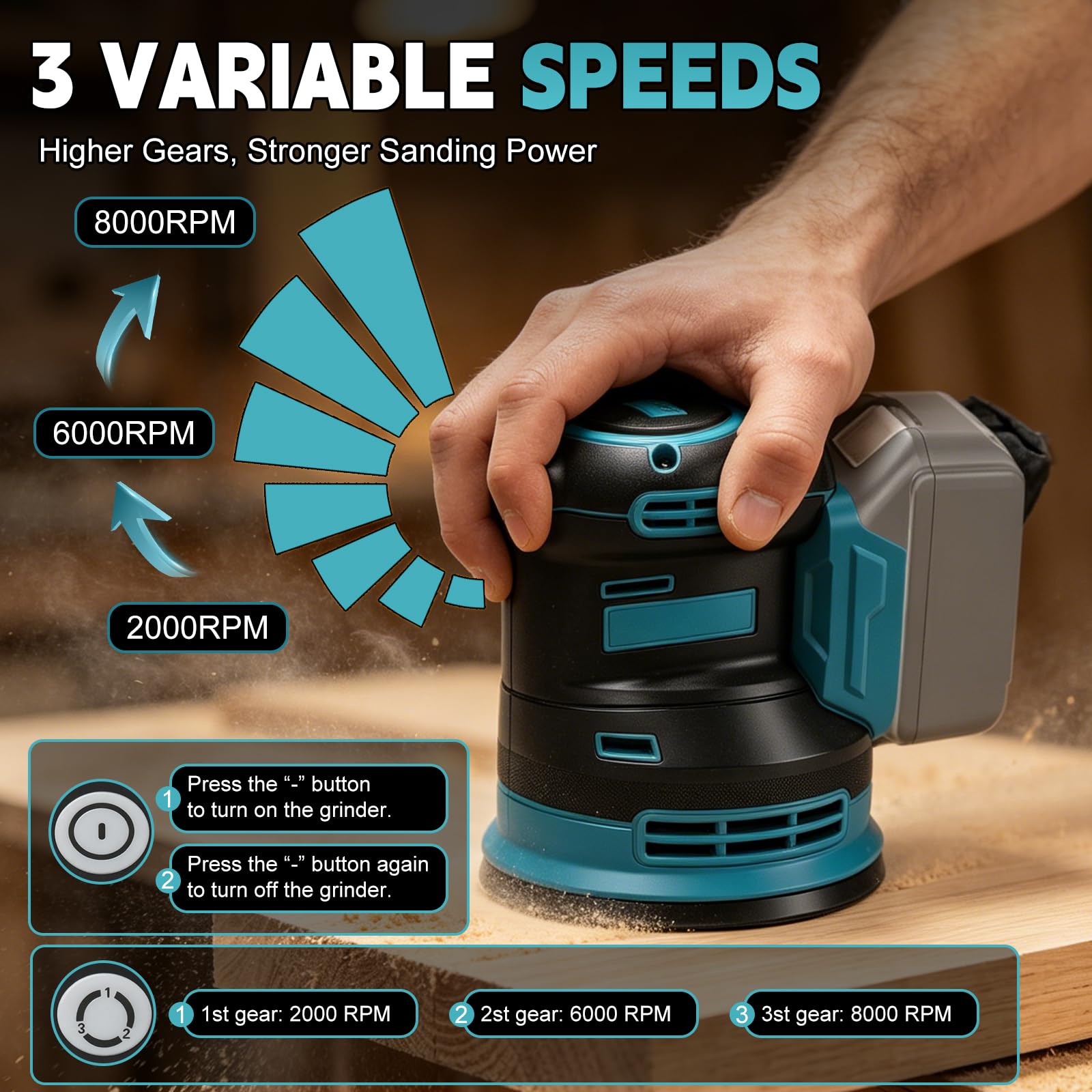 Lijadora Orbital Inalámbrica 125 mm para Makita 18V (sin Batería)