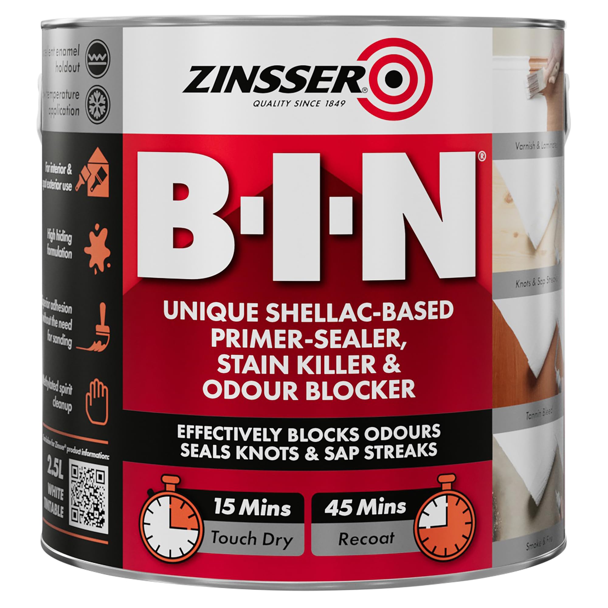 Zinsser ZN7020001C1 B.I.N® Primer & Sealer Stain Killer Paint 2.5 ...