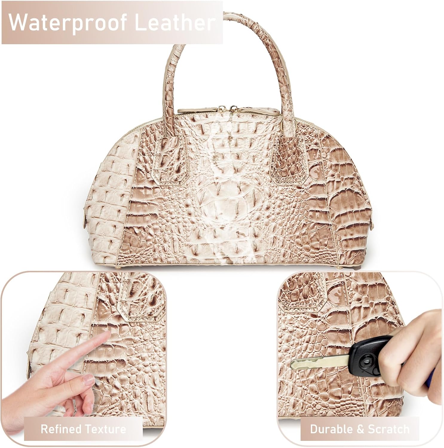 Crocodile Top-Handle Purse for Women,Trendy Vegan Leather Crossbody Bag, Large-Capacity Shoulder Tote for Daily Use