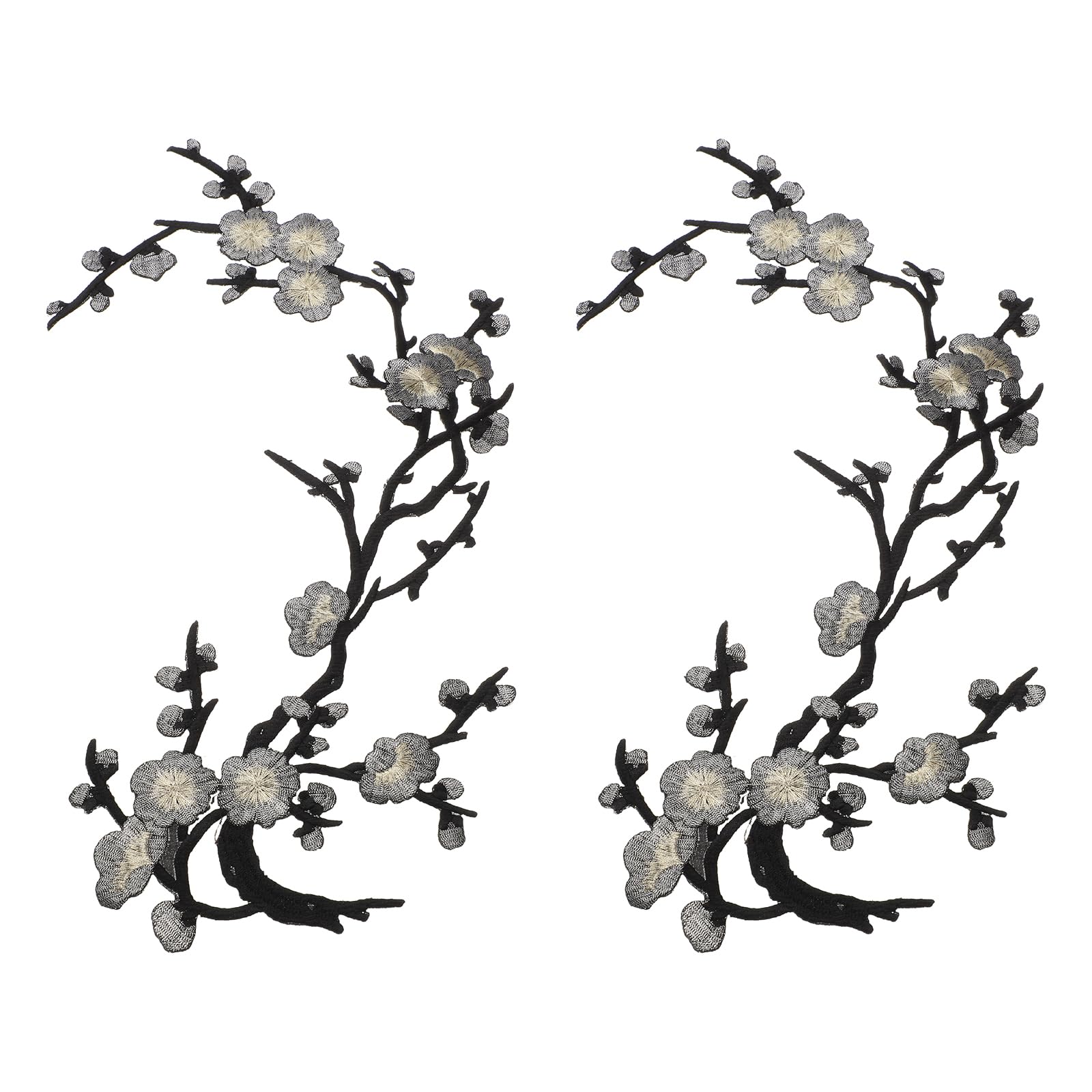 sourcing map 2 Pcs Plum Blossom Iron-on Patches, Flower Embroidery Appliques Sew on Patch Decoration Applique for Holes Jeans Dress Backpack Hats DIY Clothes, Gray Gold