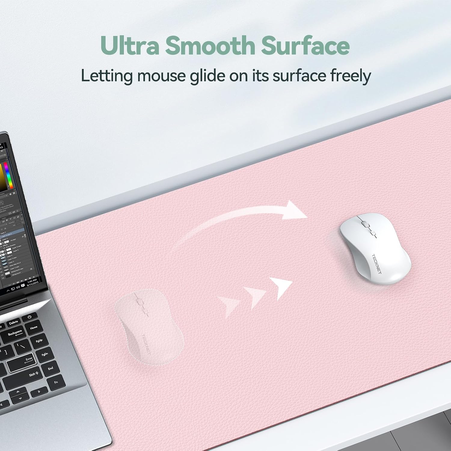 PU Leather Desk Pad with Suede Base, Multi-Color Non-Slip Mouse Pad(Light Pink) - 3