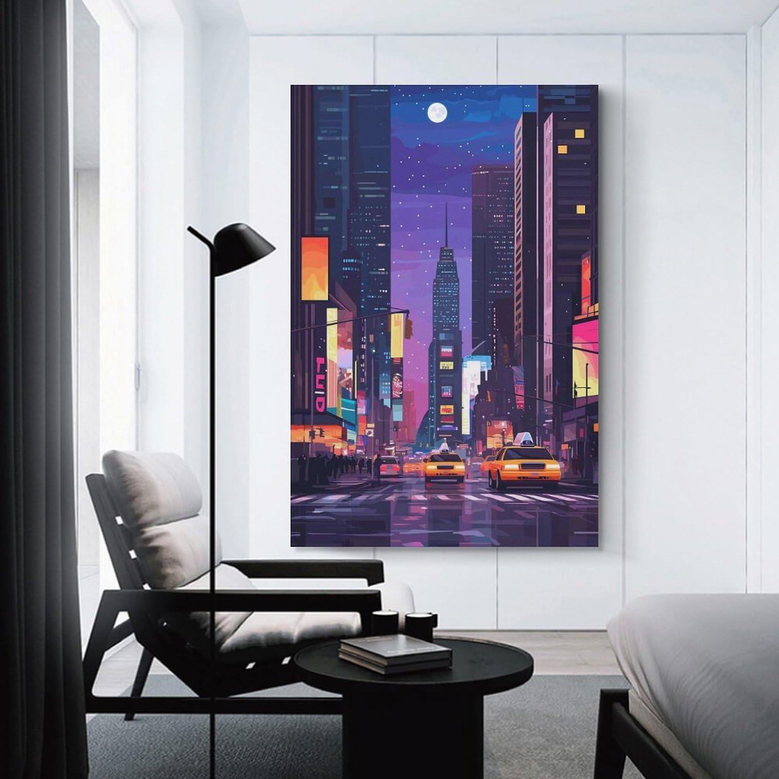 Junmoney Nighttime Cityscape Canvas Wall Decor 20x30inch(50x75cm), for Workspace Walls, Study Corners Or Bedrooms, Decorative Artwork for Productive Spaces