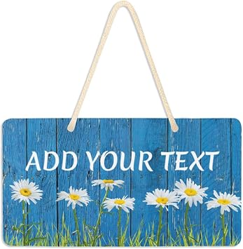 Daisies Blue Wooden Custom Board Hanging Door Sign 6" x11" Add Your Text Sign Front Porch Wall Plaque House Sign Garden Yard Home Farmhouse Decor Hanging