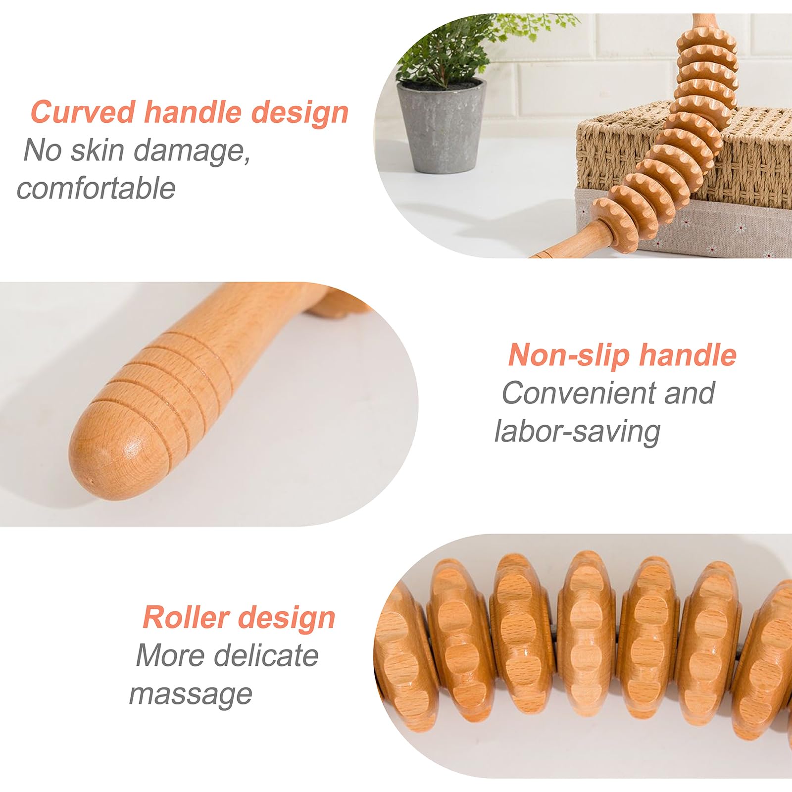 3 Stück Faszienstab Holz – Massageroller mit 12 Rollen für Nacken, Rücken, Beine, Füße & Kieferlinie – Muskelentspannung & Lymphdrainage – Ideal für Zuhause, Büro & Reisen