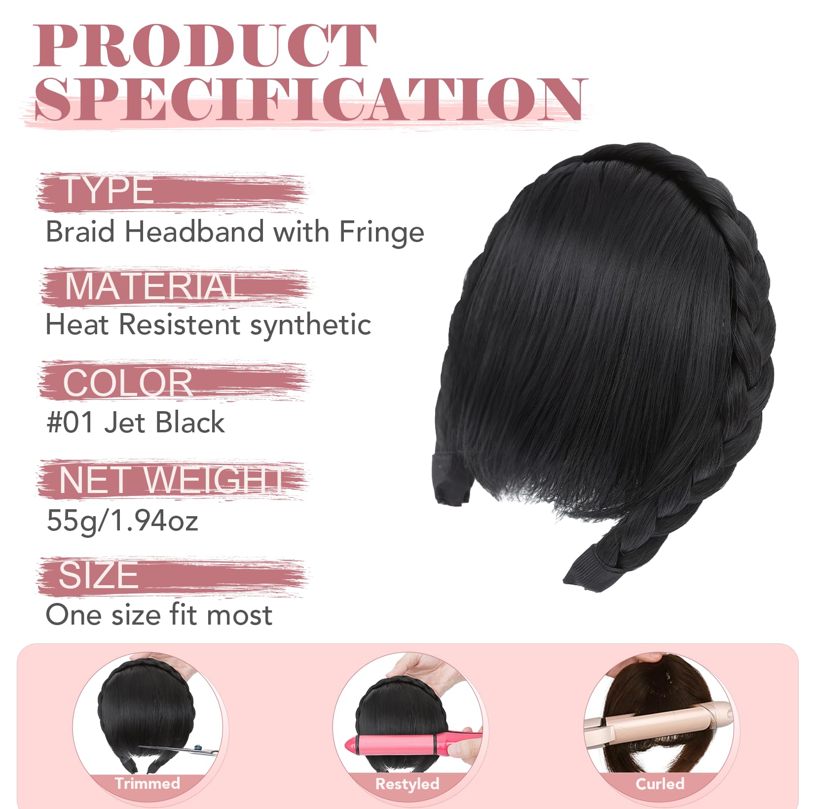 S-noilite Headband with Bangs, Front Hair Bangs Wigs Headband - Image 2