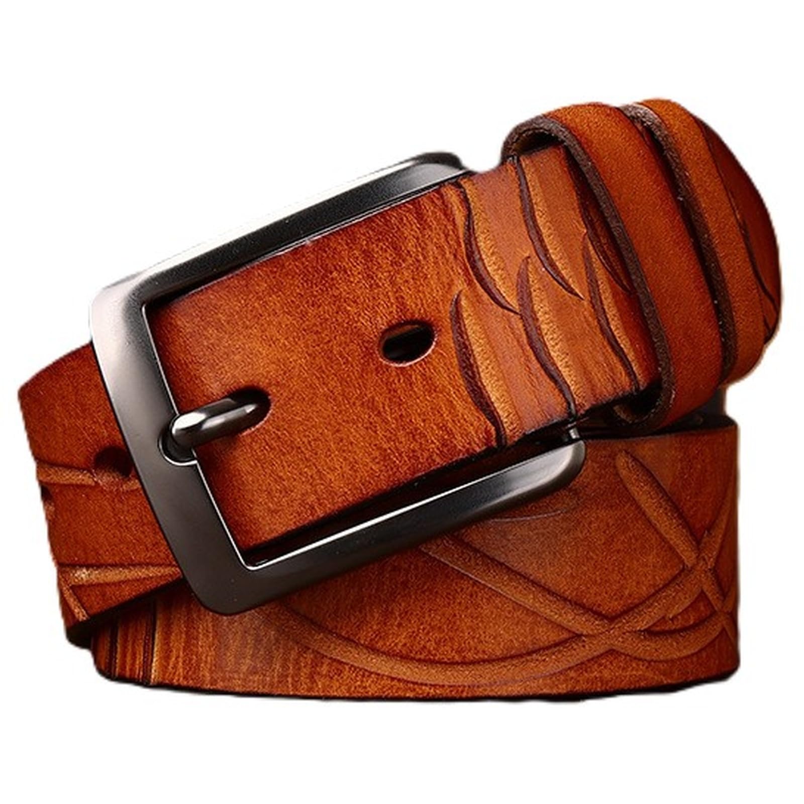 AGUTALITHIC Men's Distressed Jeans Belt-Vintage Full Grain Leather Strap Handmade Engraved Scratches-1.5" Wide with Gift Box(105cm/41, Taupe)