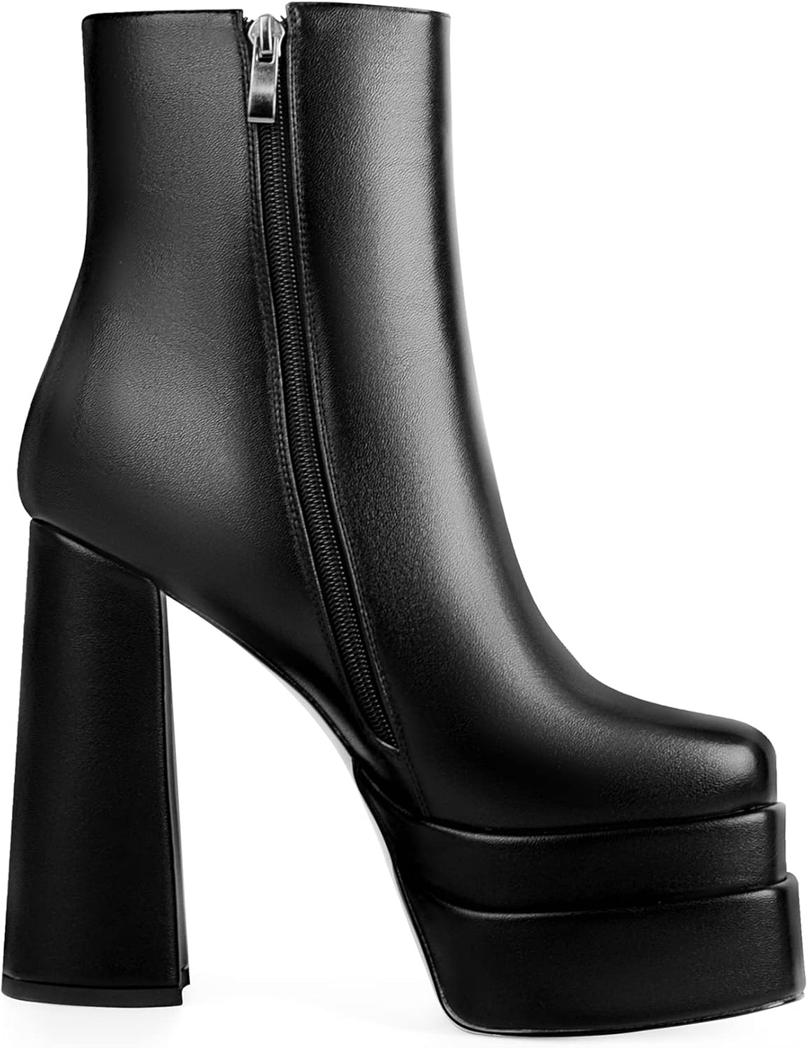 ANN CREEK Women's Double Platform Ankle Boots Chunky Heel Booties Side Zipper Square Toe High Heel Casual Boots - Image 7