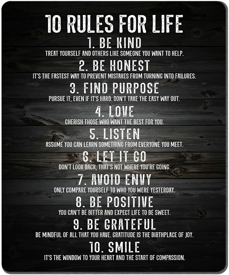 SSOIU Gaming Mouse Pad Custom,10 Rules for Life Motivational Sign Inspirational Quote Mouse Pad Motivational Quotes Mousepads 9.5 X 7.9 Inch (240mmX200mmX3mm)