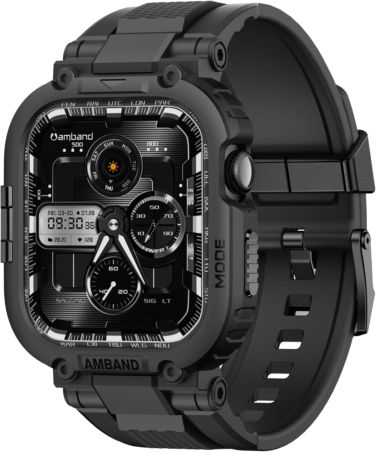 amBand M1 Rugged Case with Strap Compatible with Apple Watch Series 8/7 45mm, Durable TPU Military Sport Wristband with Bumper Protective Cover Designed for iWatch 6/SE/5/4/3/2/1 44mm 42mm Men