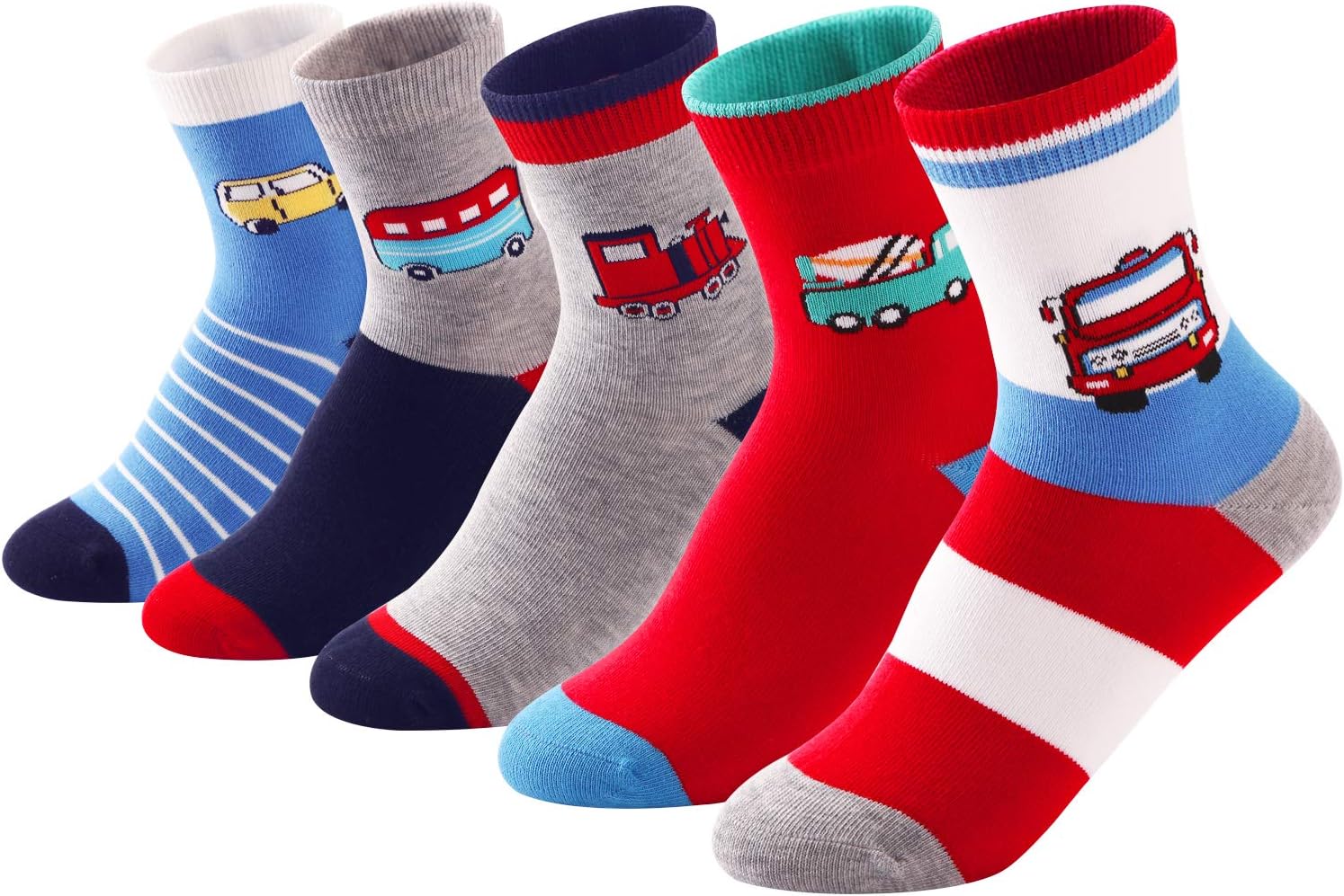 Kids Boys Crew Ankle Socks Cotton Dress Fashion Design Colorful Pattern Seamless Toe 5 Pack Ages 1-11