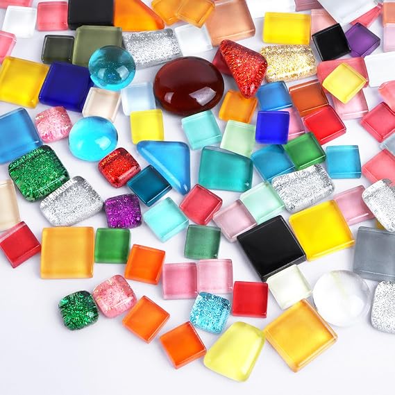 ENUTROF Muggle Stones Colourful Children's Glass Nuggets Colourful Glass Stones Decoration 240 g 7-18 mm for Aquarium Vase Filler Hydroponics Landscaping Garden Flower Pot DIY Decoration Stones (Muggle Stones Set C)