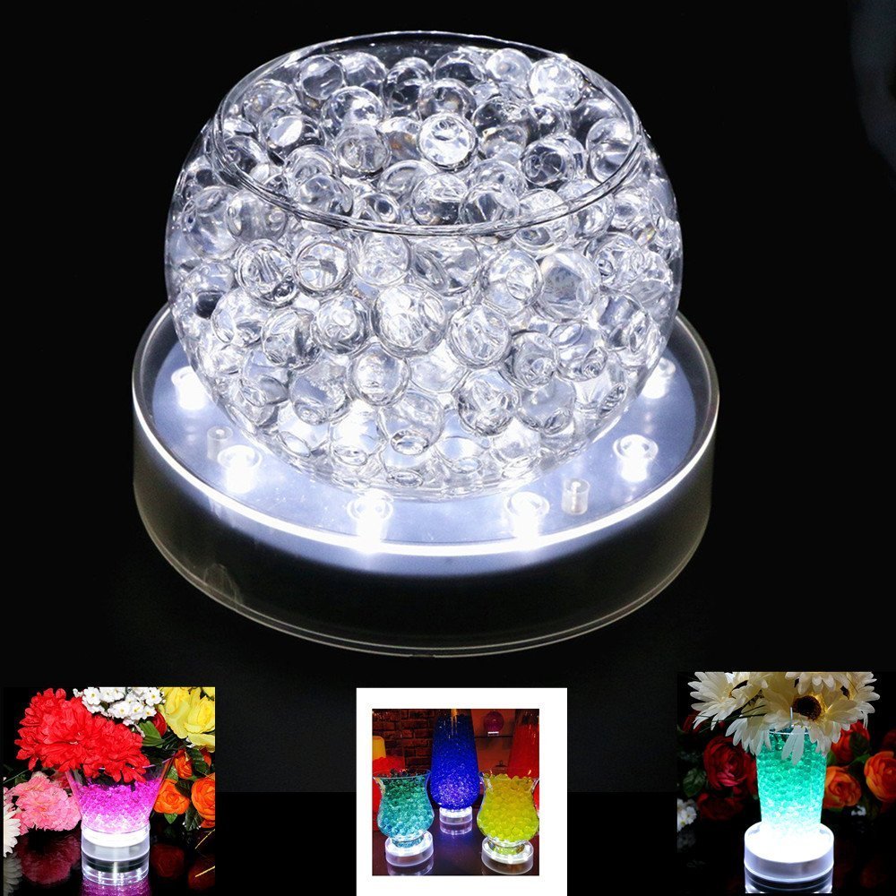 TOPPER SHOW USB Charging LED Vase Base Light - 6 inch USB White Acrylic Round Super Bright 25 LED Beads LED Base Light Battery Powered Pedestal Base Plate Light for Wedding Halloween Party Decoration