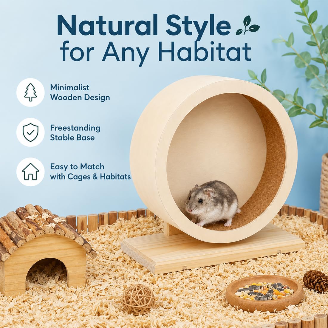 antiai Ruota silenziosa in legno per criceti, 30,5 cm, accessorio per piccoli animali, silenzioso, per criceti, gerbilli, topi e altri piccoli animali domestici (XL)