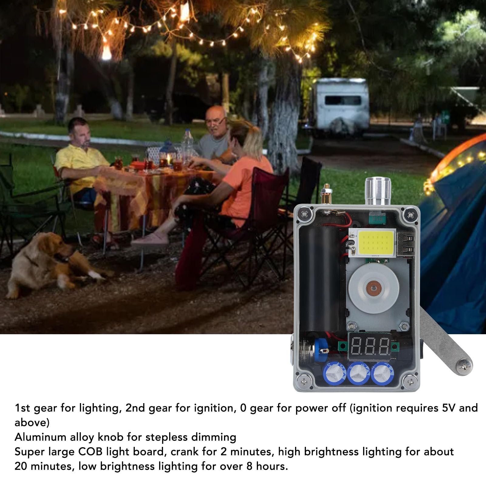 SIXRUN Generador de Manivela, Material de Hierro, Cargador USB de Emergencia con Luz COB, Energía para Acampar y Uso Al Aire Libre