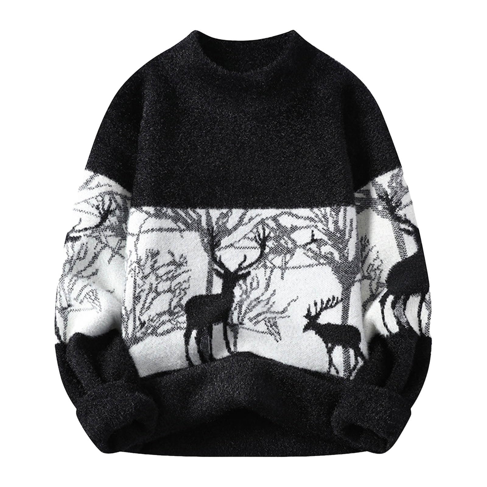 Maglione di Natale Uomo, Maglie Natale Uomo Maglioni Brutti di Natale Fiocco Neve Alce Maglioni Girocollo Neck Pullover Manica Lunga Maglioni Natale per Coppia Maglioncino Cotone Uomo
