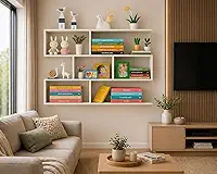 Prateleira Flutuante 70x67cm de Parede Branca, Design Modular com Compartimentos, Organizador para Livros e Decoração Quadros Fotos Nicho MDF Original