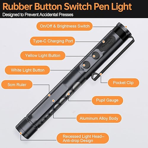 Miniatura 5 de RISEMART Luz de bolígrafo para enfermera, luz LED médica recargable, blanco cálidofrío y atenuación continua, luz médica portátil para enfermera,