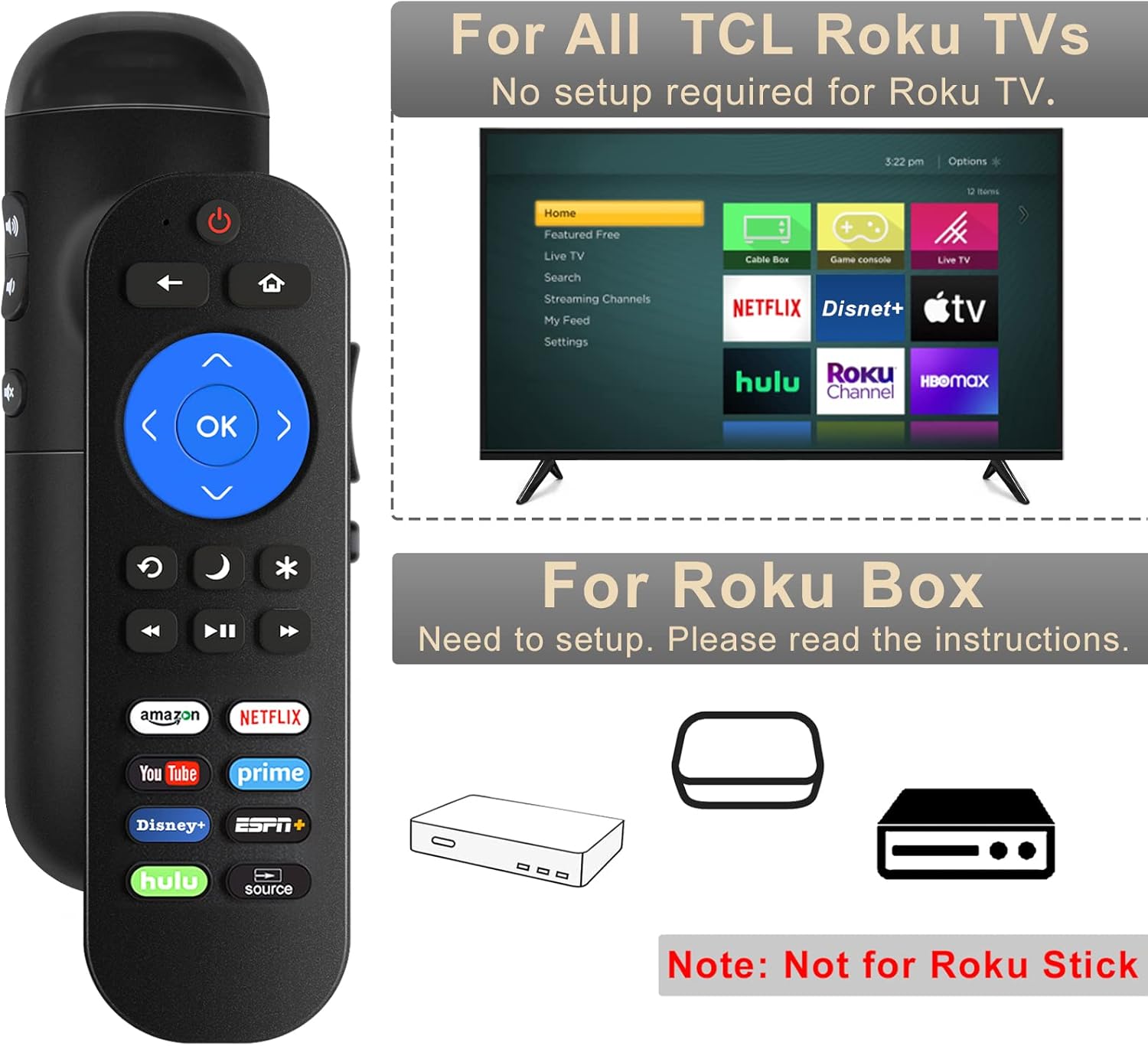 Buy TV Base Stand and Remote Control for All TCL Roku TV, TV Stand Legs