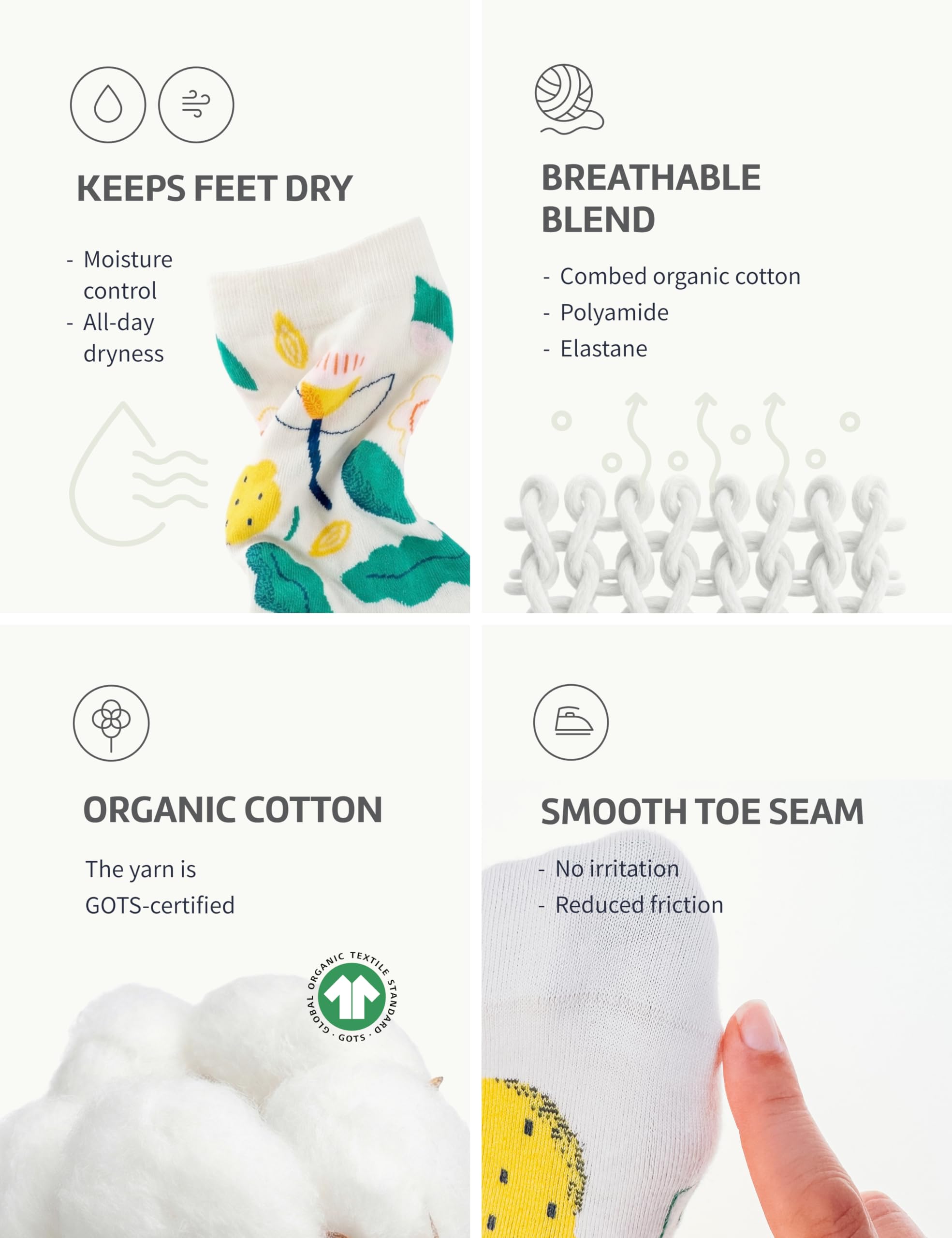 Lemonheads, chaussettes unisexes en coton biologique, couleurs vives, design amusant, bout sans couture et tissu respirant