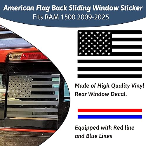 Miniatura 7 de Yukauto Calcomanía para ventana central trasera trasera compatible con Tundra 2007-2022 con diseño de bandera estadounidense negro mate (equipada