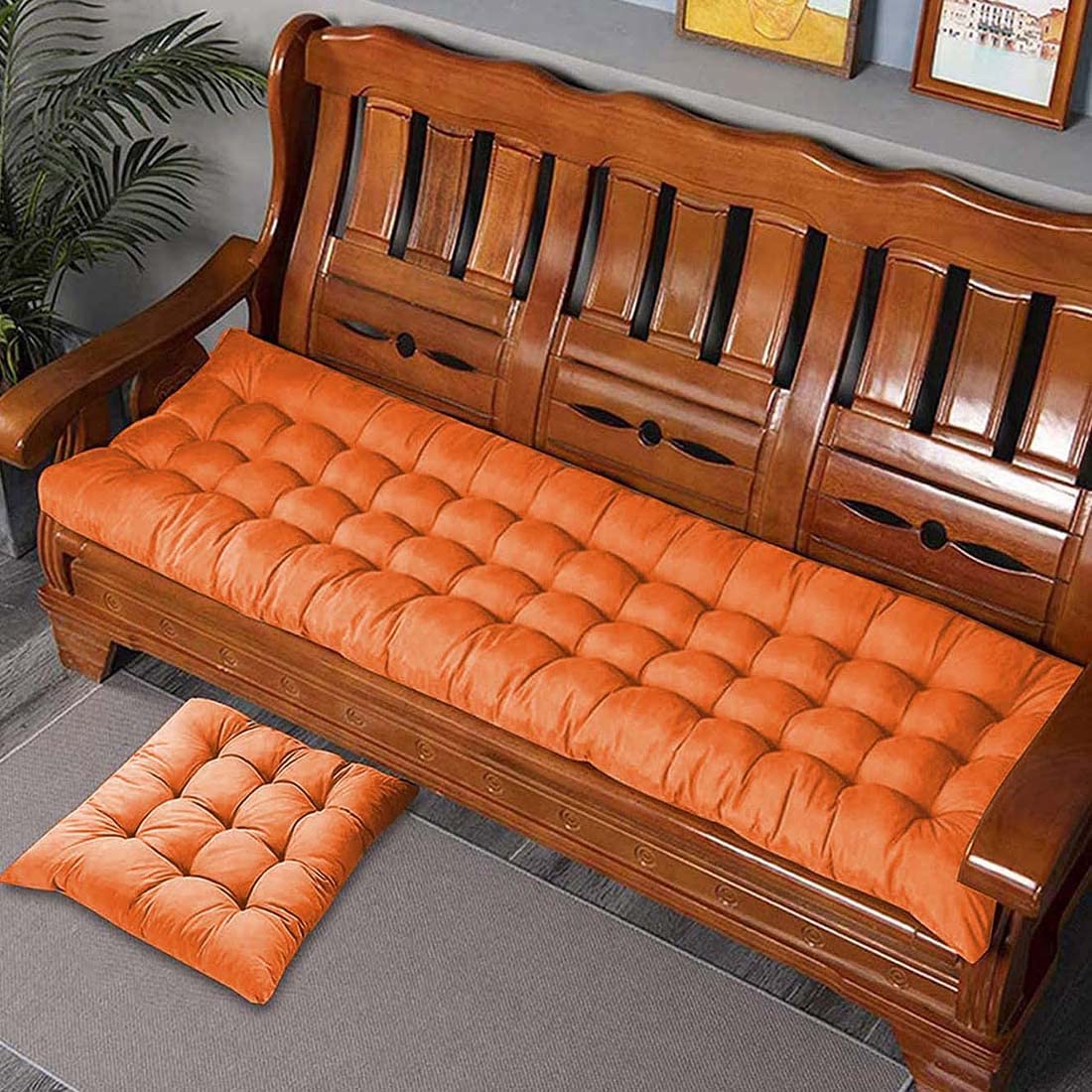 Cuscino per panca da giardino spesso 8 cm, per 2 e 3 posti, lunghezza 80/100 cm per esterni ed interni, cuscino caldo, 170 x 55 cm, colore: arancione, comfort e stile!
