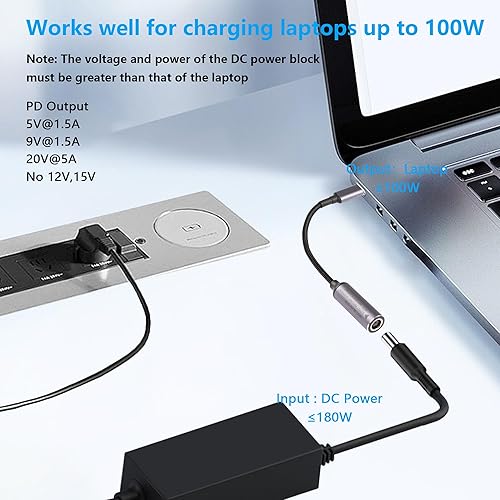 Miniatura 3 de SinLoon PD DC 0.291 in x 0.197 in hembra (0.291 in x 0.024 in) entrada a USB tipo C macho cable de carga de alimentación, 100 W DC7450 a tipo C