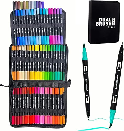 Rotuladores de doble pincel, juego de marcadores artísticos de 72 colores con marcadores de punta fina y pincel para libros de colorear para