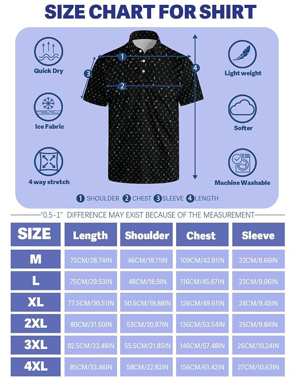 wunjqen Golf Polos for Men Funny Golf Shirts for Men Performance Moisture Wicking Quick-Dry Polo Shirts Short Sleeve Fun Black 3XL by wunjqen - Used condition - Image 5