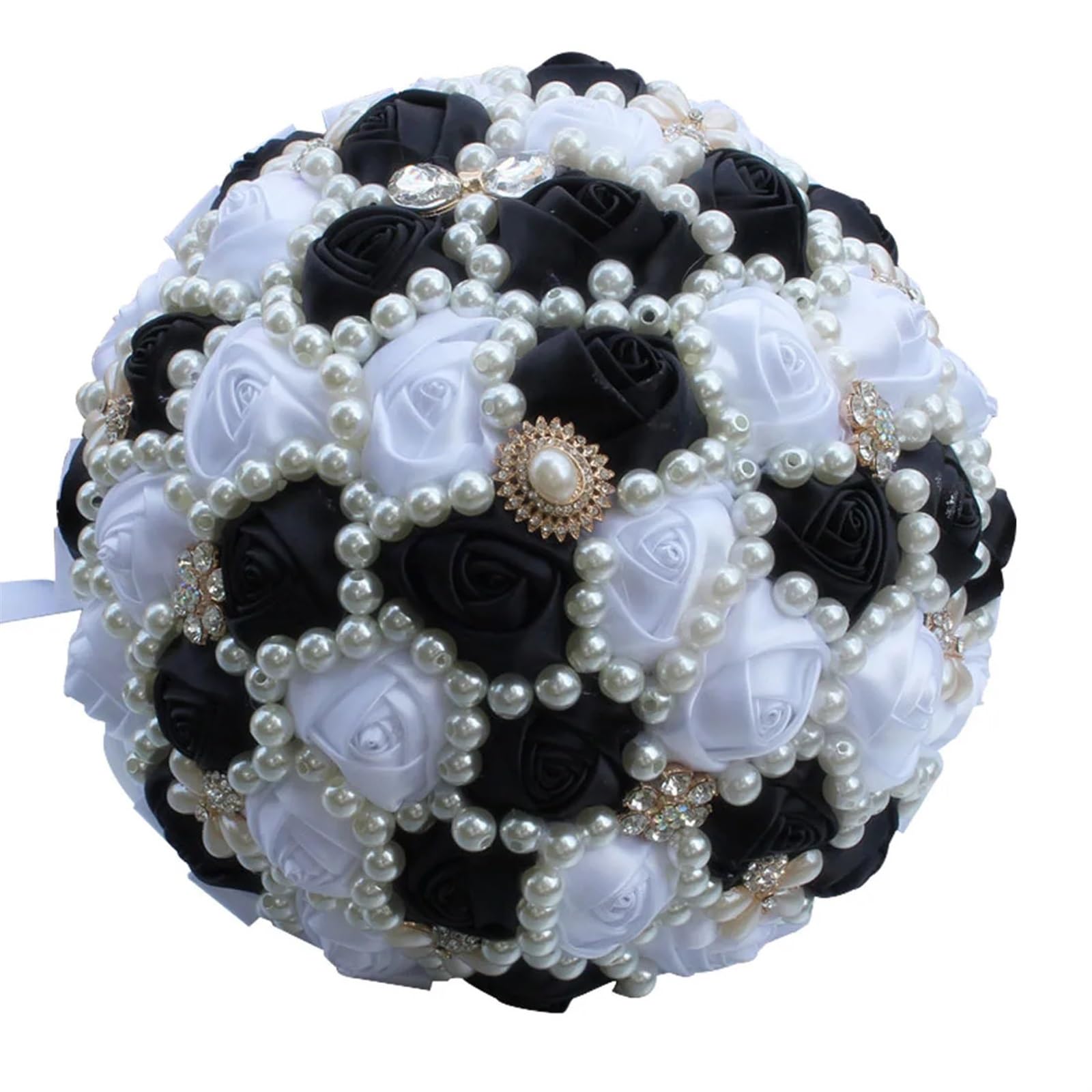NDLHXKFRP Wedding bouquets for brides and bridesmaids, Wedding Bouquet Bridal Artificial Satin Rose Brooch Pearl Ribbon Diamond(Color 4)