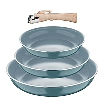 BERGNER, Set 4 padelle, 18, 20, 24 cm, con manico staccabile, Alluminio riciclato pressato, Rivestimento PPG Fusion, Compatibile con l’induzione, Verde