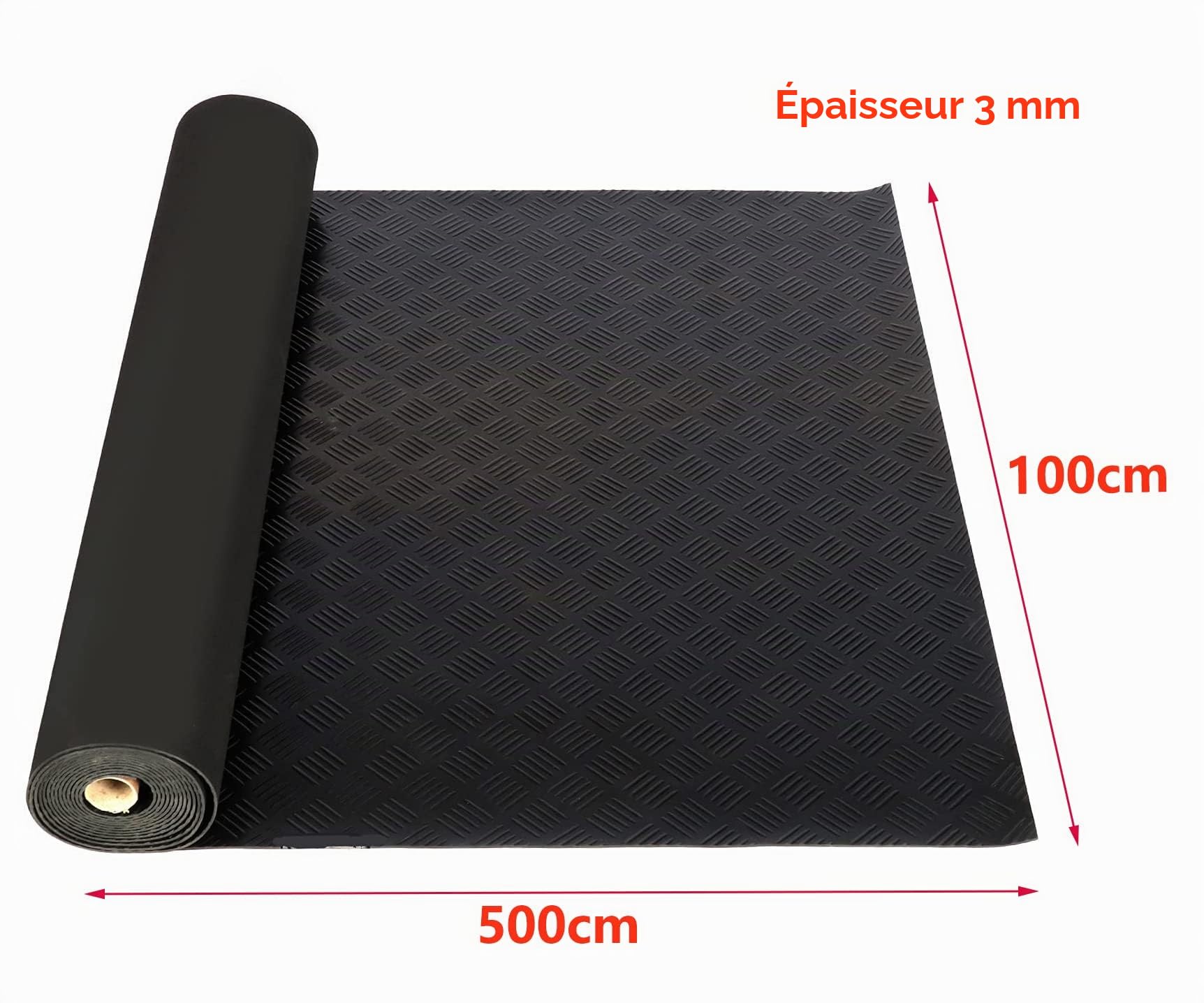 uyoyous Tapis de Protection en Caoutchouc au mètre - 500 cm x 100 cm - Antidérapant - pour Cave, Atelier, Garage - Épaisseur : 3 mm - Noir