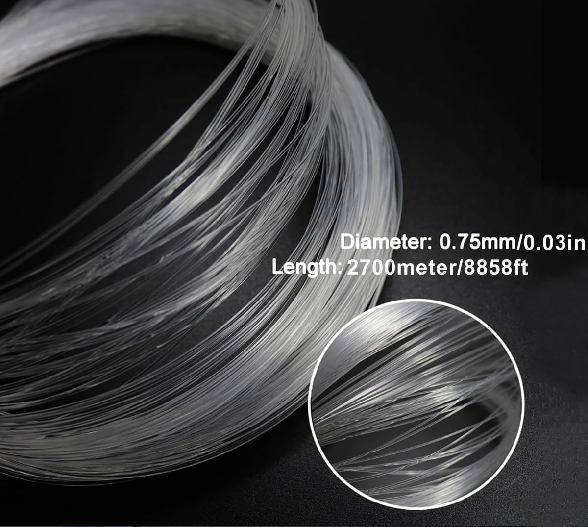 AZIMOM PMMA 0.03in(0.75mm) 8858ft(2700Meter) Plastic End Glow Fiber Optic Roll Cable for Fiber Optic Starlight Kits Project Twinkle Star Sky Ceiling Headliner Decor