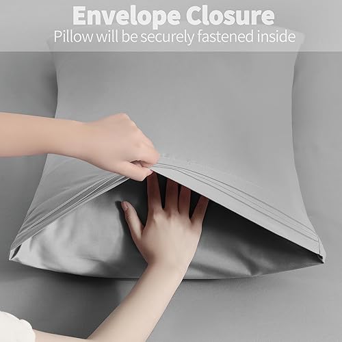 Miniatura 5 de Horbaunal Paquete de 2 fundas de almohada de microfibra tamaño King, color gris claro con cierre de sobre, 1800 hilos, fundas de almohada suaves y