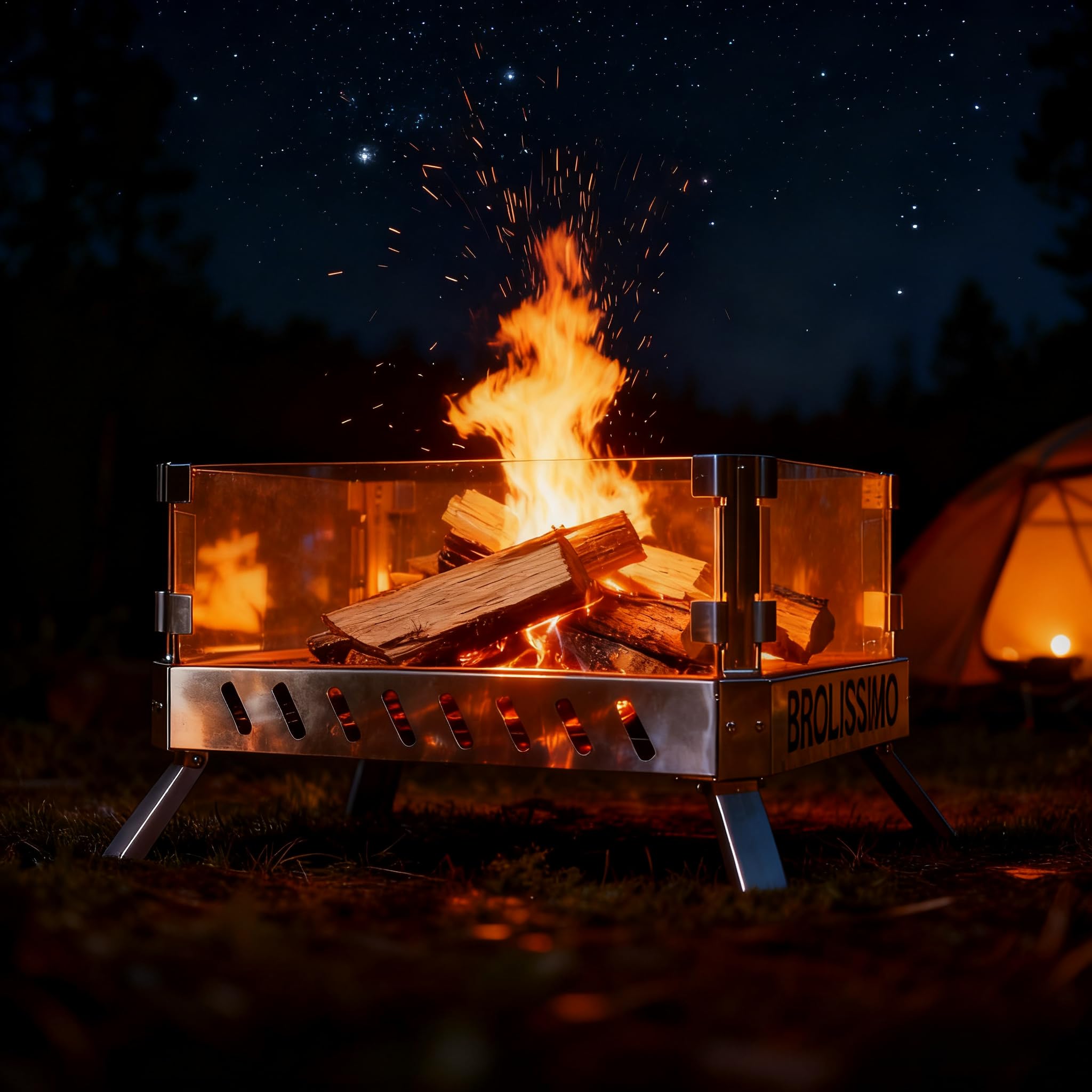 CCLIFE Feuerschale mit Glaskeramik, klappbar tragbar, Feuerschale für Garten Outdoor Camping, Feuerkorb mit Grillrost Feuerstelle Edelstahl