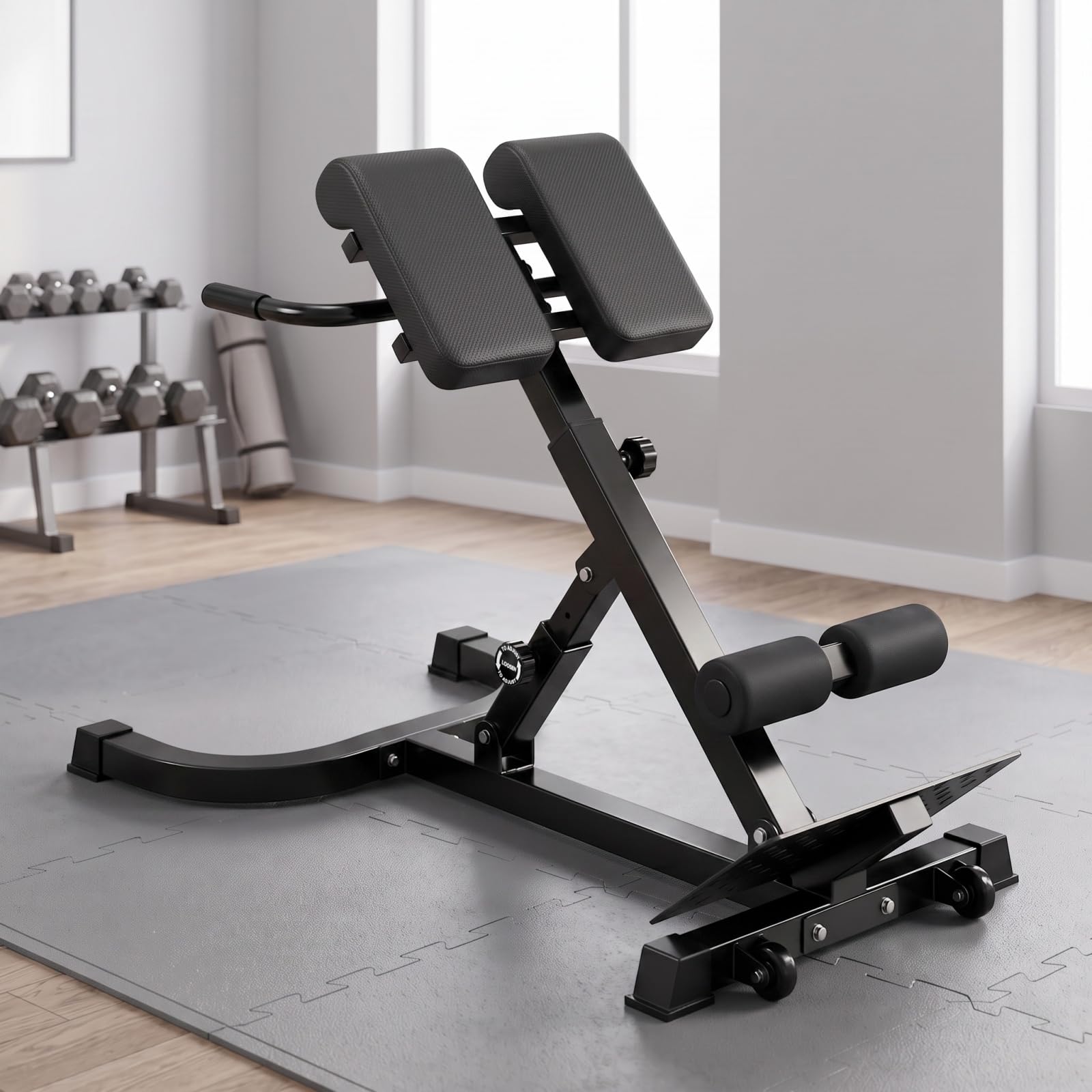 Banco de hiperextensión ajustable y plegable, silla romana de culturismo con 5 posiciones de inclinación, 8 ajustes en altura, banco lumbar para espalda, abdominales, glúteos, fitness en