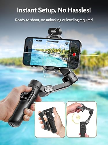 Miniatura 9 de AOCHUAN Gimbal de 3 ejes, estabilizador de cardán para teléfono inteligente con luz de relleno magnético RGB para iPhoneAndroid, cardán plegable