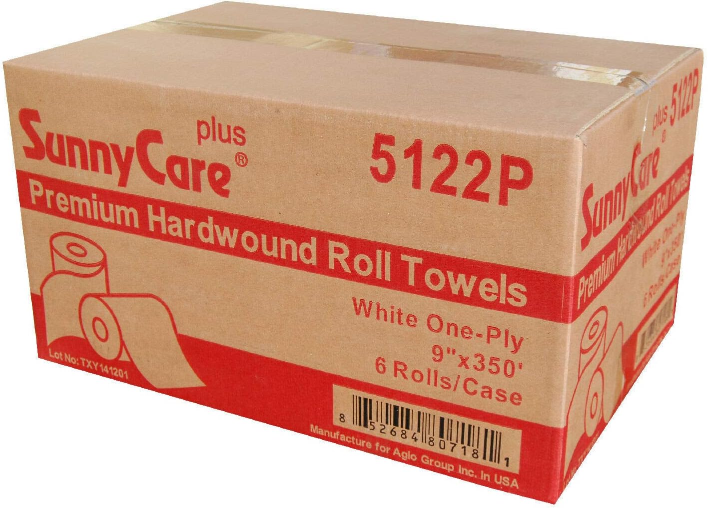 SunnyCare White 1-Ply Premium Hardwound Paper Roll Towels, Case of 6 Rolls (9" Width x 350' Length)