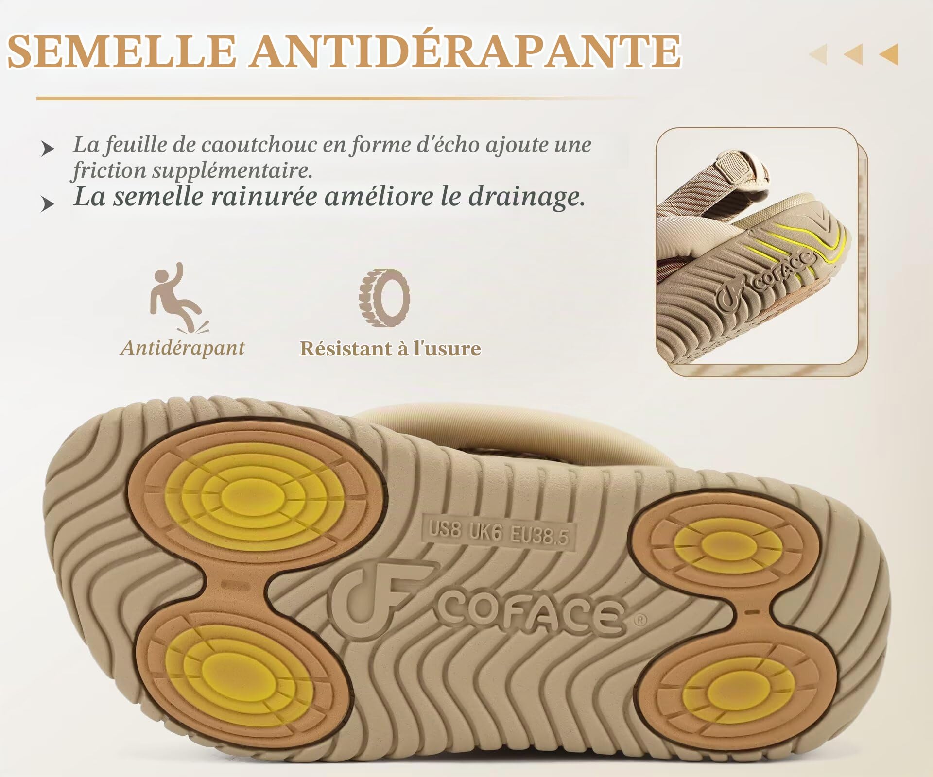 COFACE Orthopedique Sandales Randonnée Femme Sport et d'extérieur Confortable été Plage Piscine Plateforme Tong Réglables Léger Antidérapante Soutien Voûte Plantaire Tongues