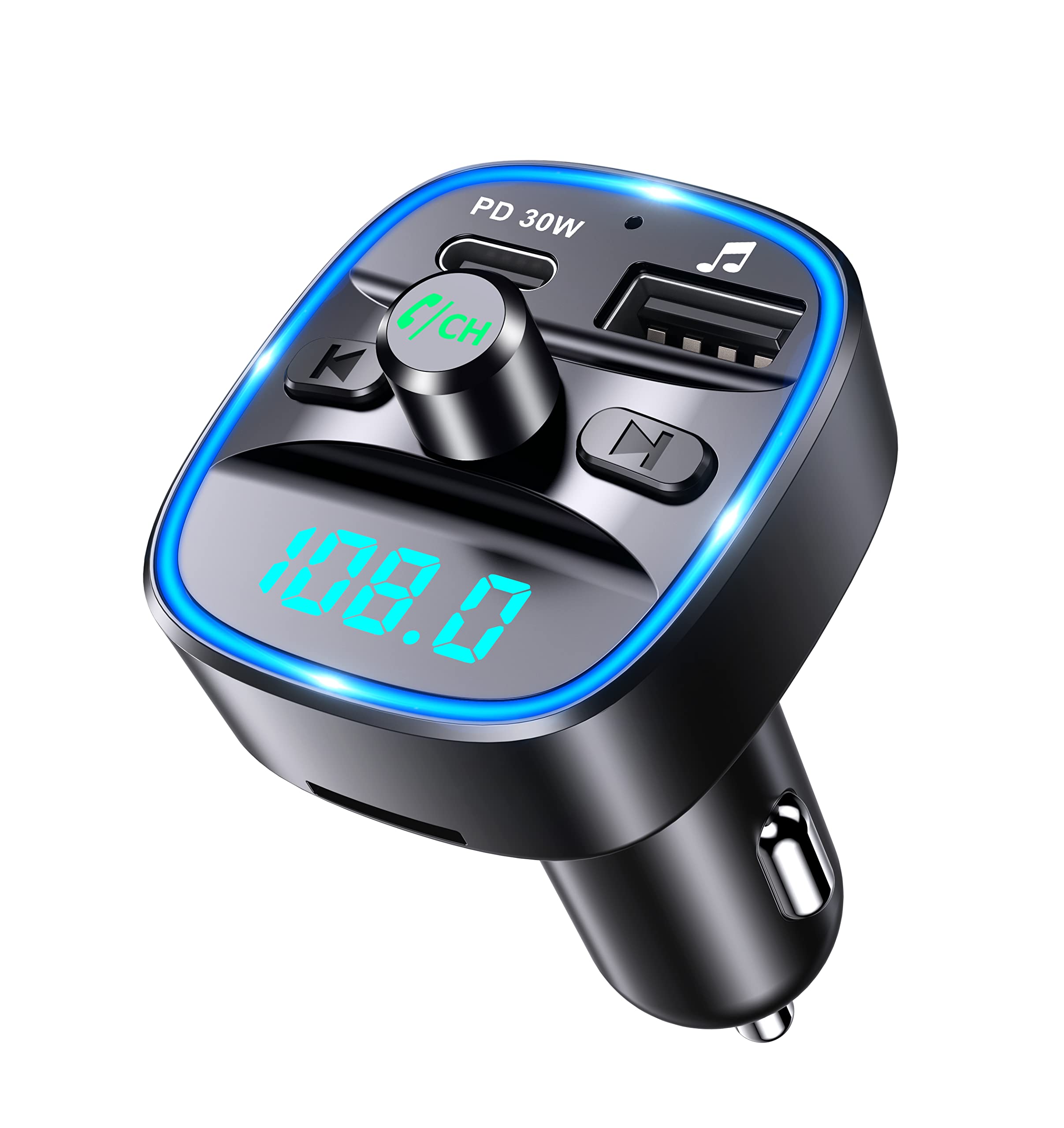 Mohard Bluetooth Car Adapter, Type-C 20W, 5V/1A Quick Charging Bluetooth FM Transmitter for Car with Hands-Free Calling, Wireless FM Radio Receiver Music Player Support SD card & USB Disk