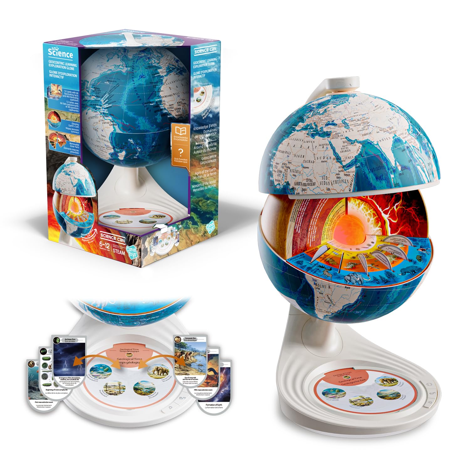 C Toys - So Science – interaktiver 3D-Erkundungsglobus für Kinder ab 6 Jahren – SoundQuiz – Geografie und Kulturen der Welt – Audio-Karten – Lernspiel STEM – FR/EN – COS 003FR