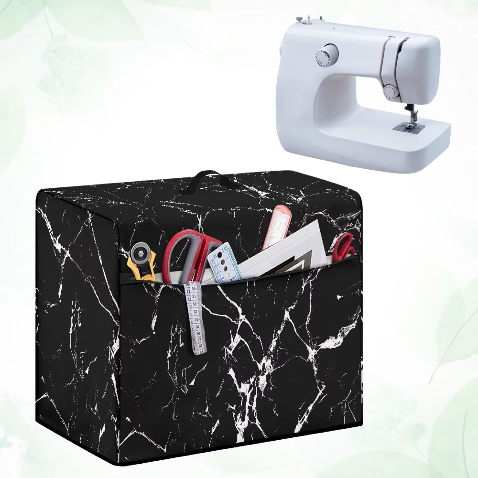 Tutolipy Black Marble Sewing Machine Cover, Protective Cover with Storage Pocket, Sewing Machine Cover Dust Cover Compatible with Most Standard Sewing