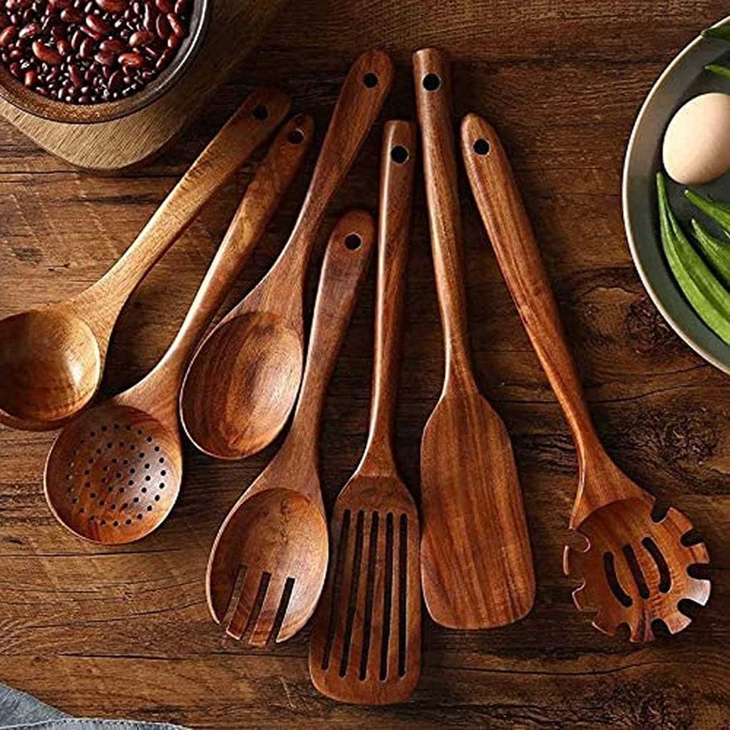 8 Pieces Wooden Kitchen Utensil Set Cooking Wooden Spoons Natural Teak Kitchen Spatula Set Kitchen Utensils/745/1678
