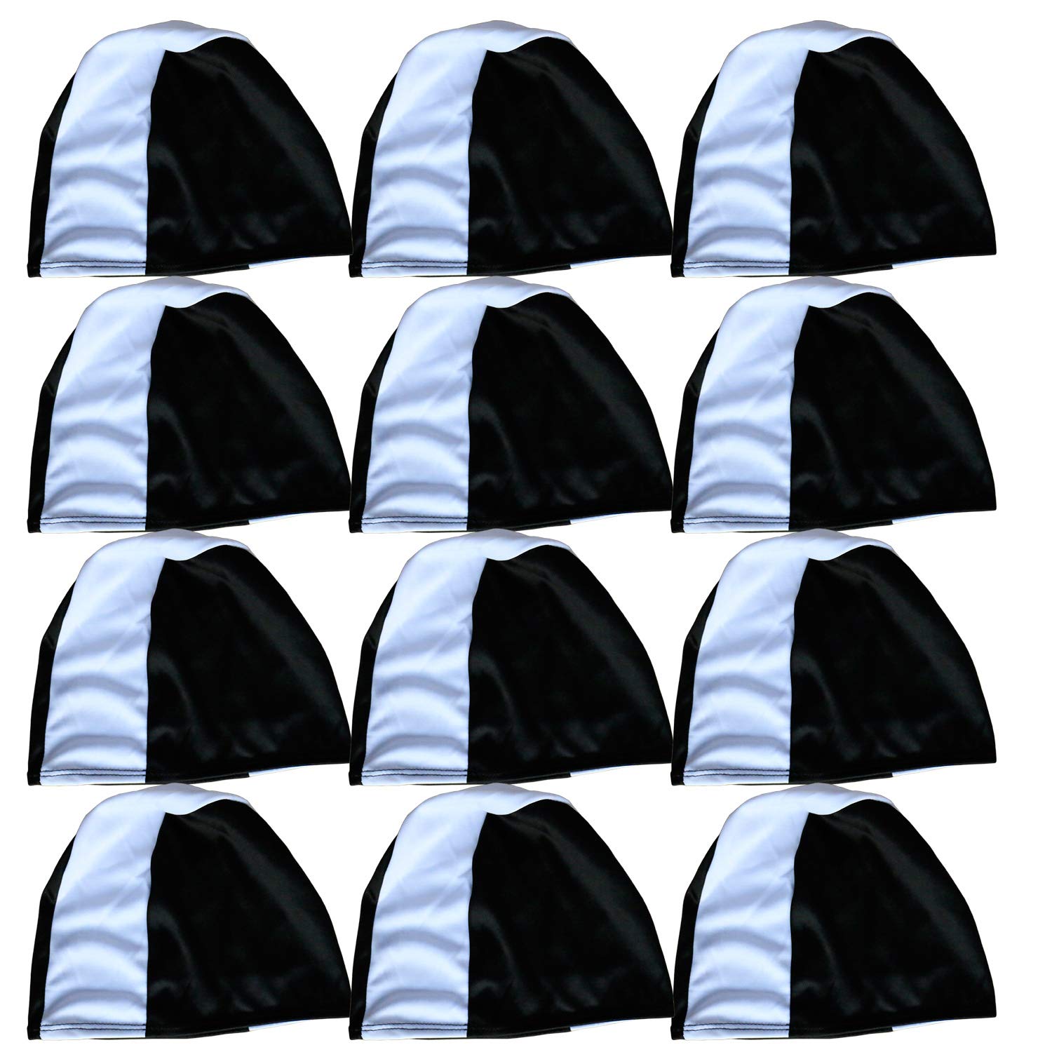 12 Pack Polyester Swimming caps for Polyester Fabric Adult Junior Kids childen Swim hat (Black&White, Adult)