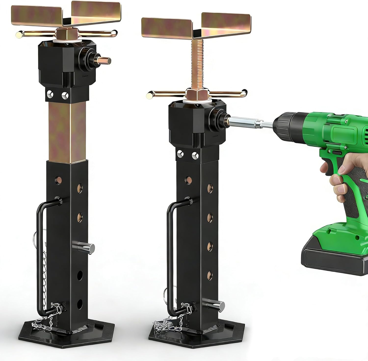 RV Slide Out Supports, 2 PCS Heavy Duty Camper Support Jacks, Supports up to 5000lbs, Adjust from 13"-26" Height by Power Drill or Hand Crank Handle, RV Camper Accessories for Travel Trailer