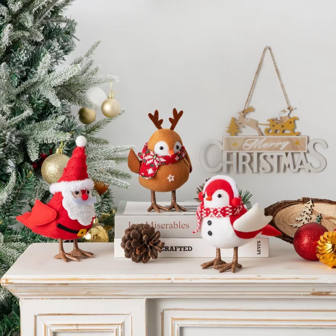 Christmas Decorations Birds,Christmas Birds,Christmas Decor Set of 3 Christmas Tree Birds for Christmas Decor, Ornaments for New Year Xmas Home Décor