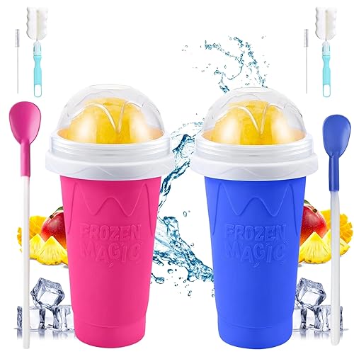 2 Pack Slushie Cup Maker with Sponge Brush & Straw
